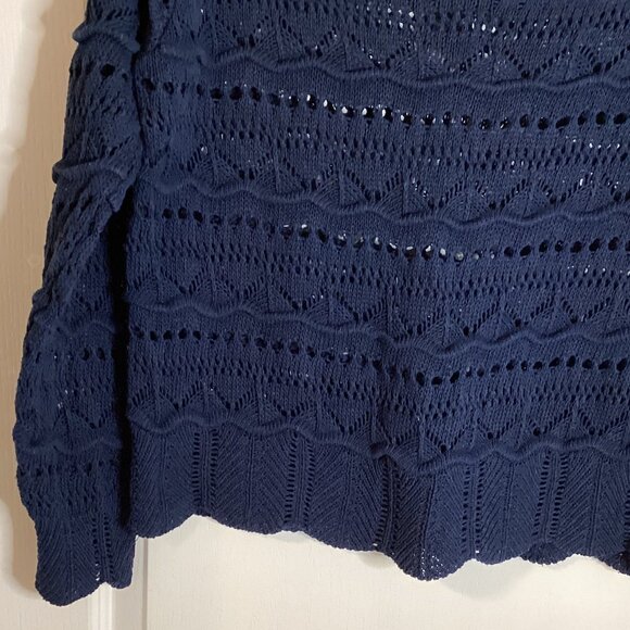 Grace Women's Crochet Top Navy Blue Sheer Sweater Long Sleeves Made in Italy - Picture 2 of 8